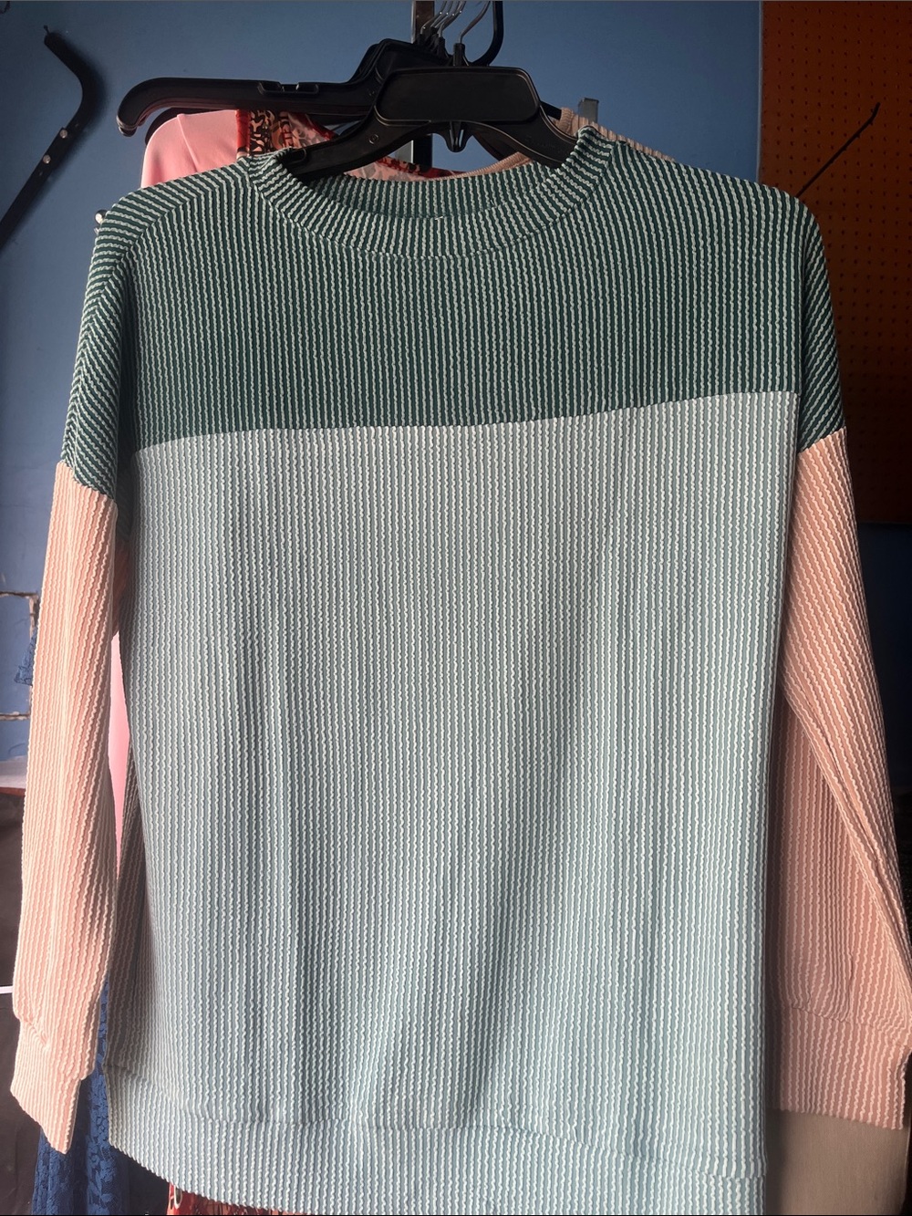 2 piece set Tri-Color Crewneck Sweater in Mint, Green & Blush Pink